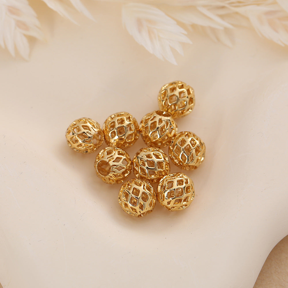 Brass Round Metal Beads 4-12mm Hollow Mesh Pattern 50pcs 7