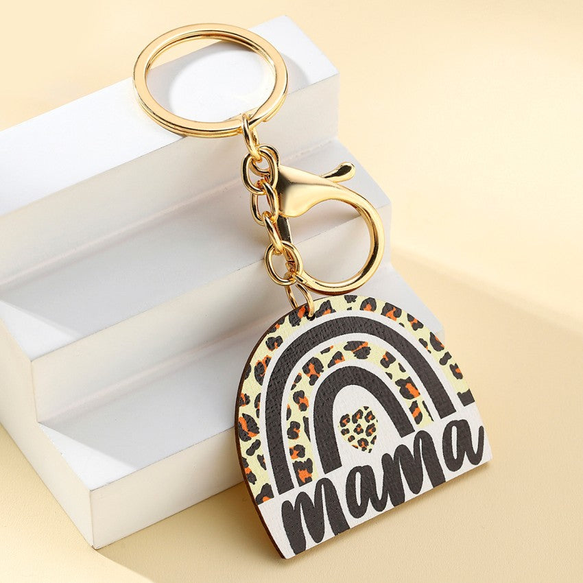 Wood Leopard Animal Print Rainbow Keychain for Moms 2