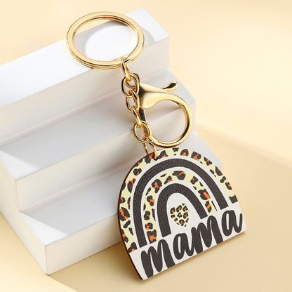 Wood Leopard Animal Print Rainbow Keychain for Moms 2