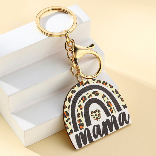 Wood Leopard Animal Print Rainbow Keychain for Moms 2