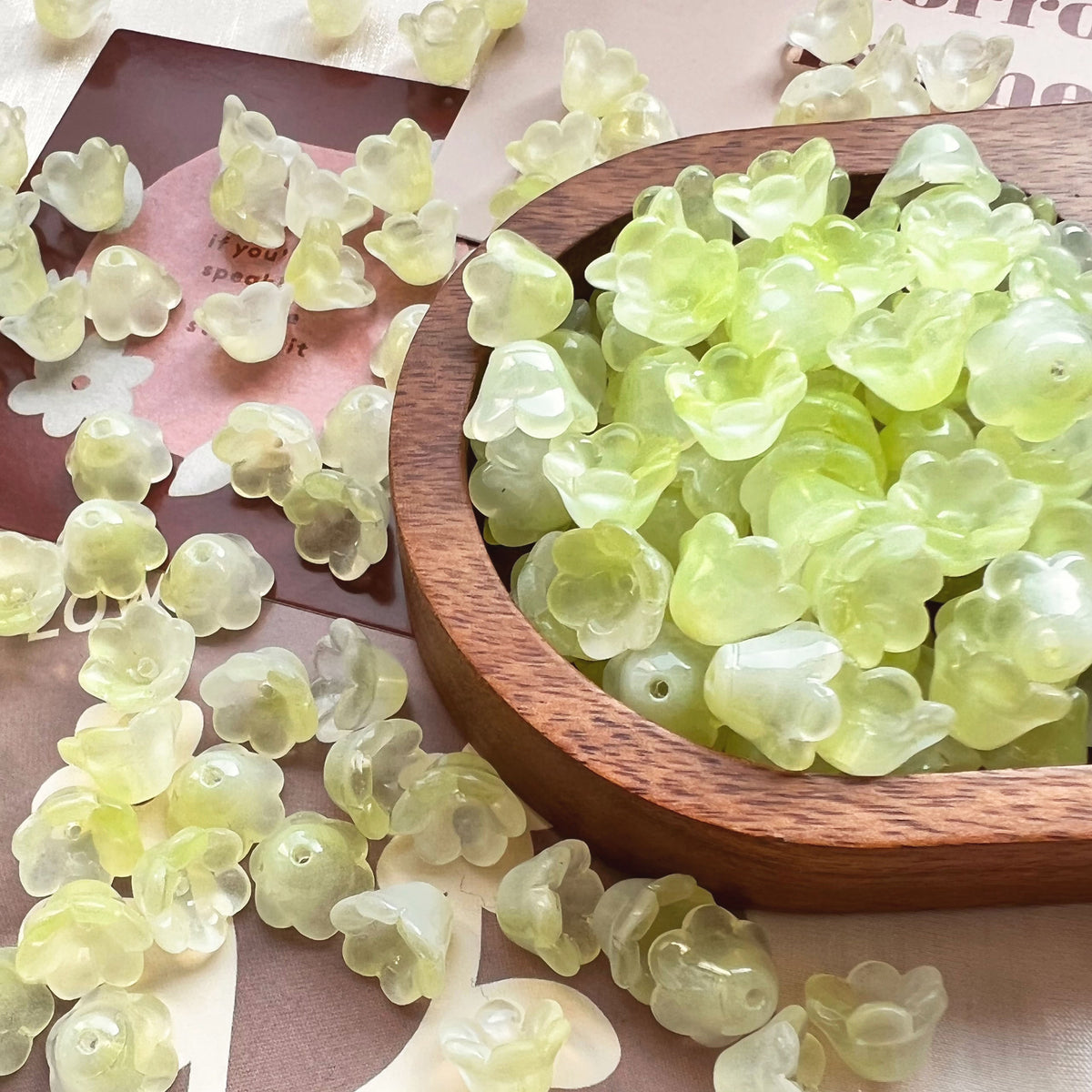 Vintage Lily-Shaped Glass Beads 8x12mm Pastel Translucent 30pcs 6