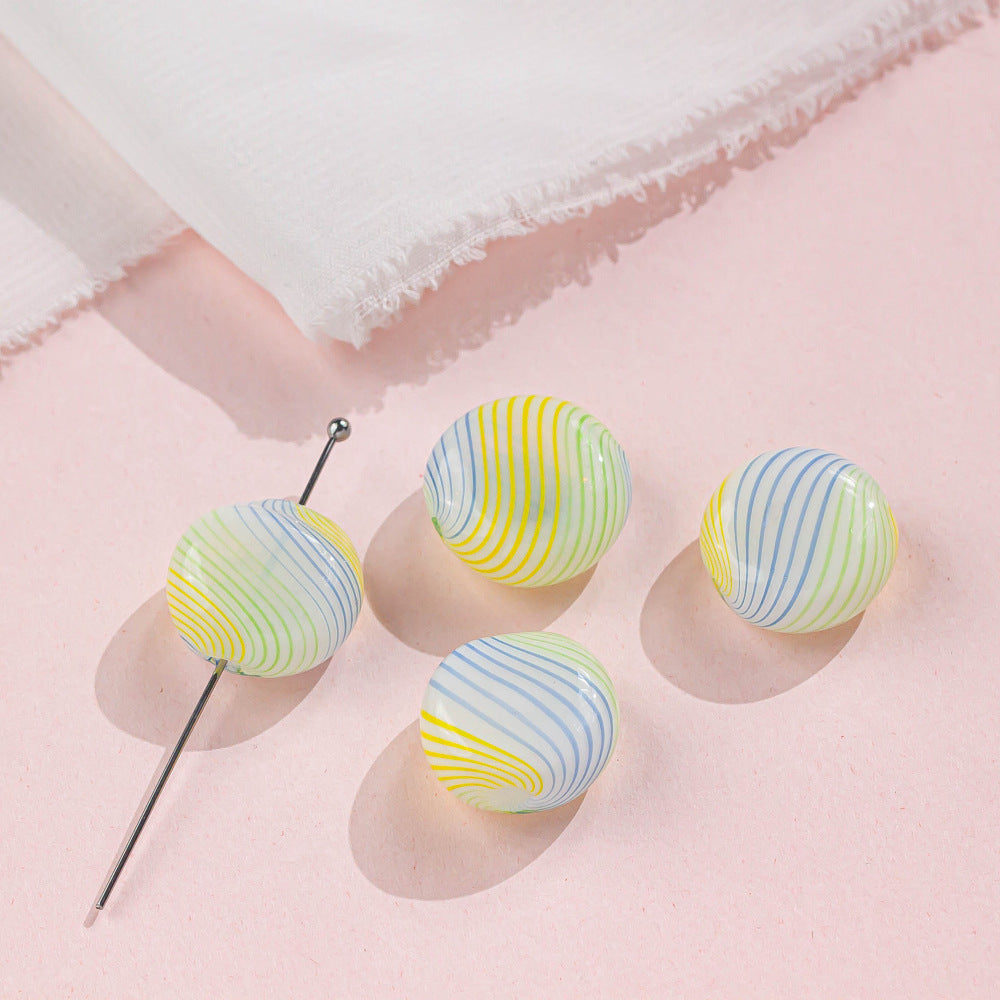 Antique Flat Blown Glass Beads 15-20mm Colorful Swirls 4pcs 13