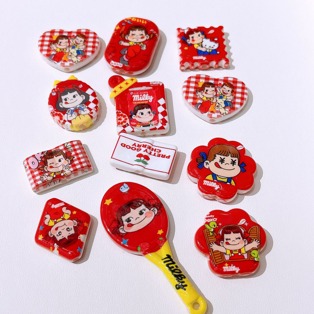 Mixed Shape Fujiy Girl Acrylic Beads Colorful Flat Cartoon 50pcs 3