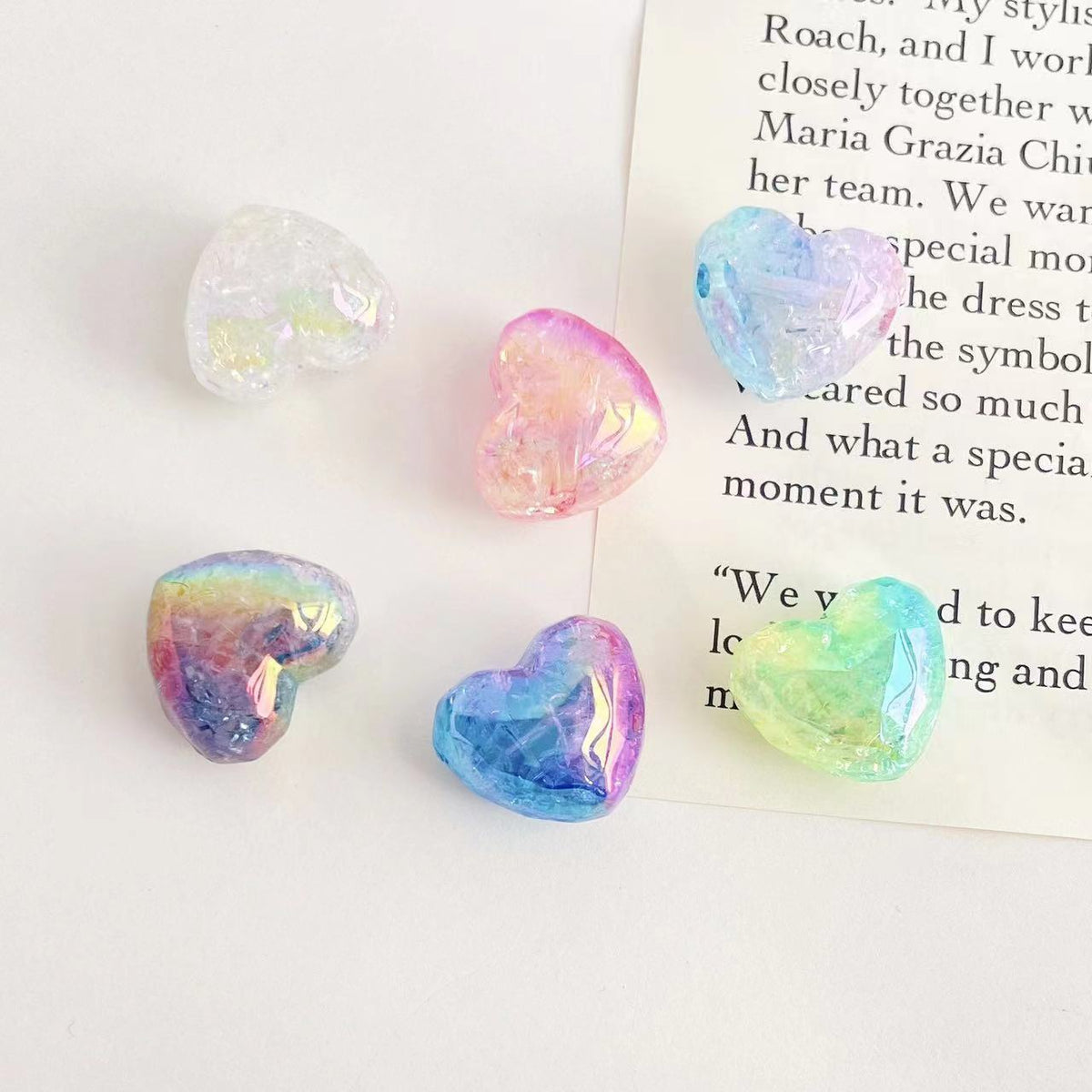 Plating Gradient Faceted Crackle Heart Acrylic Beads 22mm 50pcs
