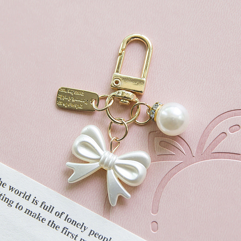 Pearl Bow Knot Keychain Resin Gold Alloy Accent 6