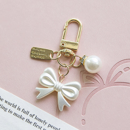 Pearl Bow Knot Keychain Resin Gold Alloy Accent 6