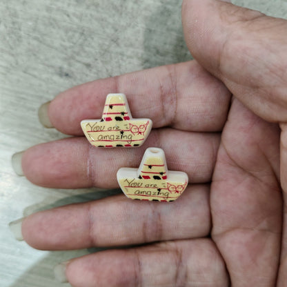 Painted Boat Acrylic Beads 22mm You Are Amazing Script 100pcs 8
