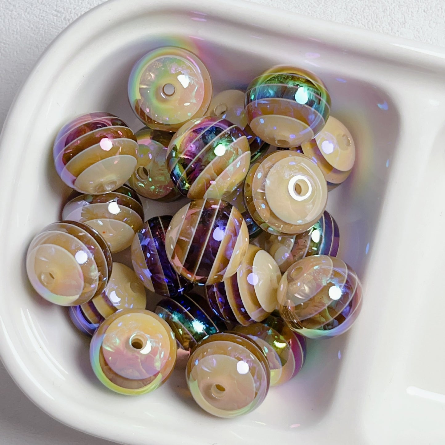 UV Plating Colorful Lollipop Striped Resin Beads 16mm 10pcs 28