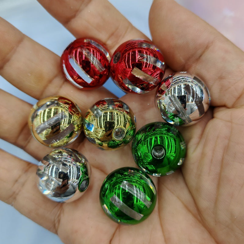 Plated Bubblegum Beads 20mm Striped Christmas Colors 50pcs