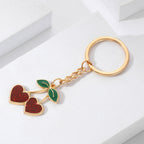 Vintage Alloy Cherry Keychain Glossy Red Heart Charm 4