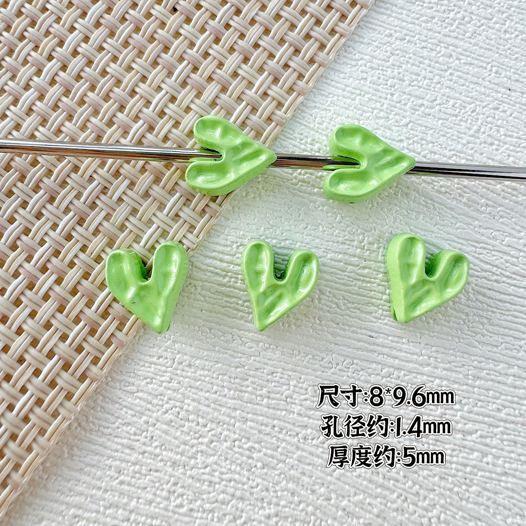 Heart Stone Metal Beads 6mm 9mm Glossy Painted Pastel Colors 50pcs 9
