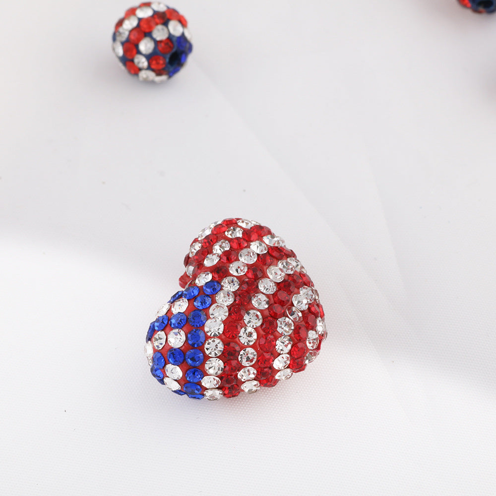 Rhinestone Heart Clay Beads 24mm Colorful Shamballa 6pcs 24