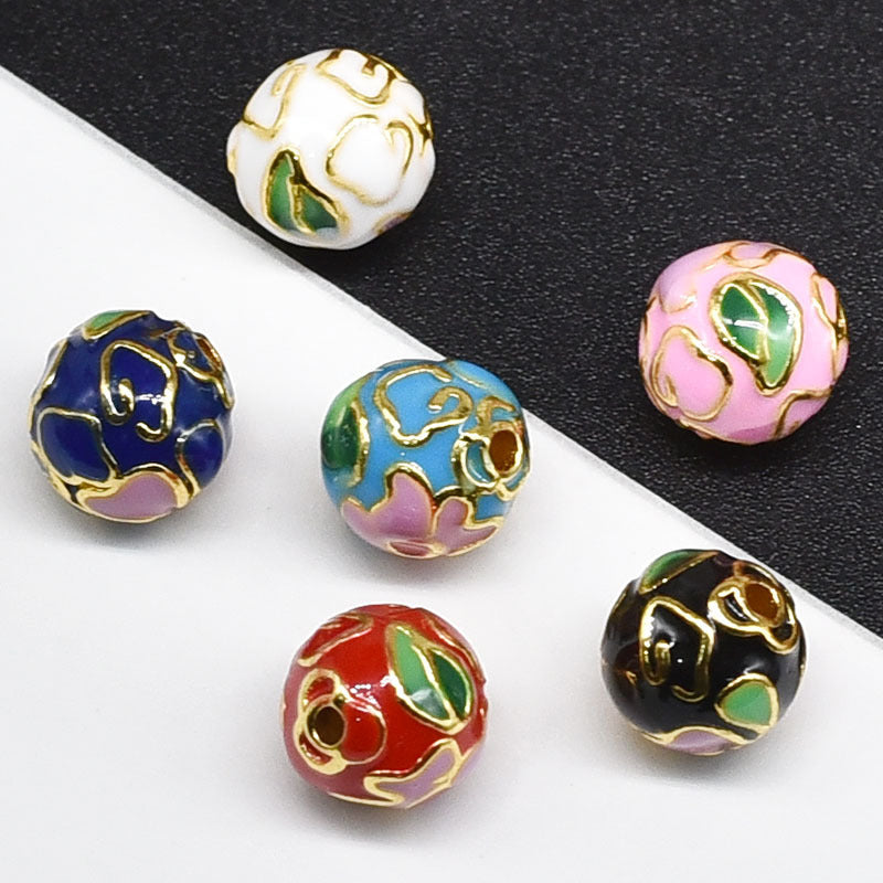 Flower Leaf Pattern Metal Beads 6/8/10mm Colorful Cloisonne Enamel 10pcs 3