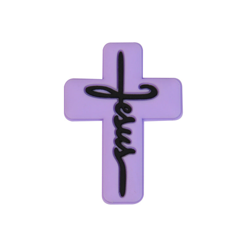 Silicone Focal Beads Jesus Cross Black White Script Text 20pcs 11