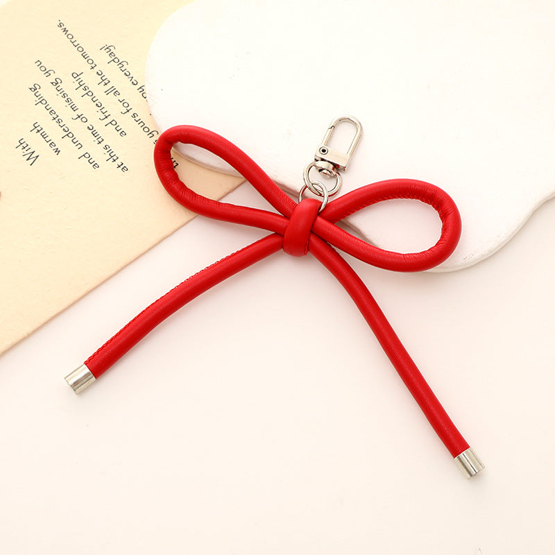 Colorful PU Leather Bow Keychain with Silver Tone Metal 3pcs 3