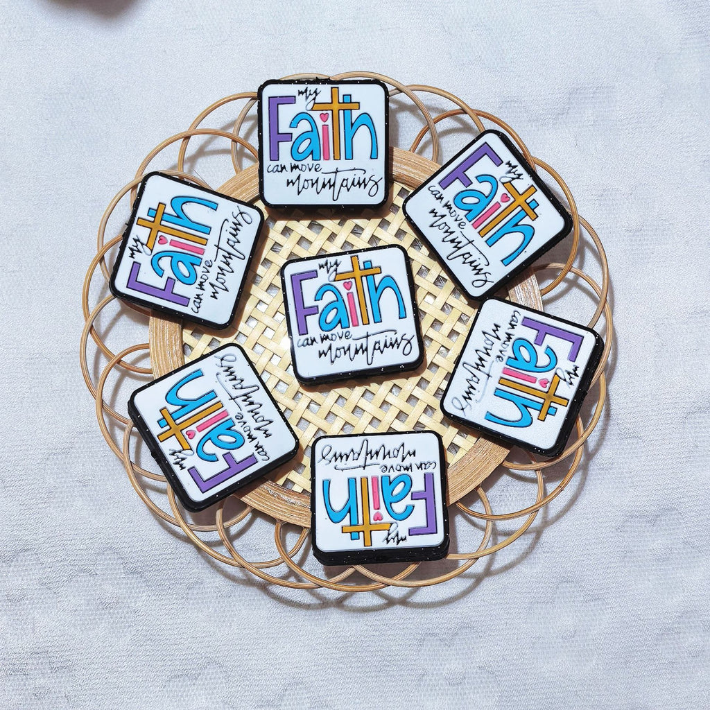 Silicone Focal Beads Faith Brand Square Faith Card Design 20pcs 2