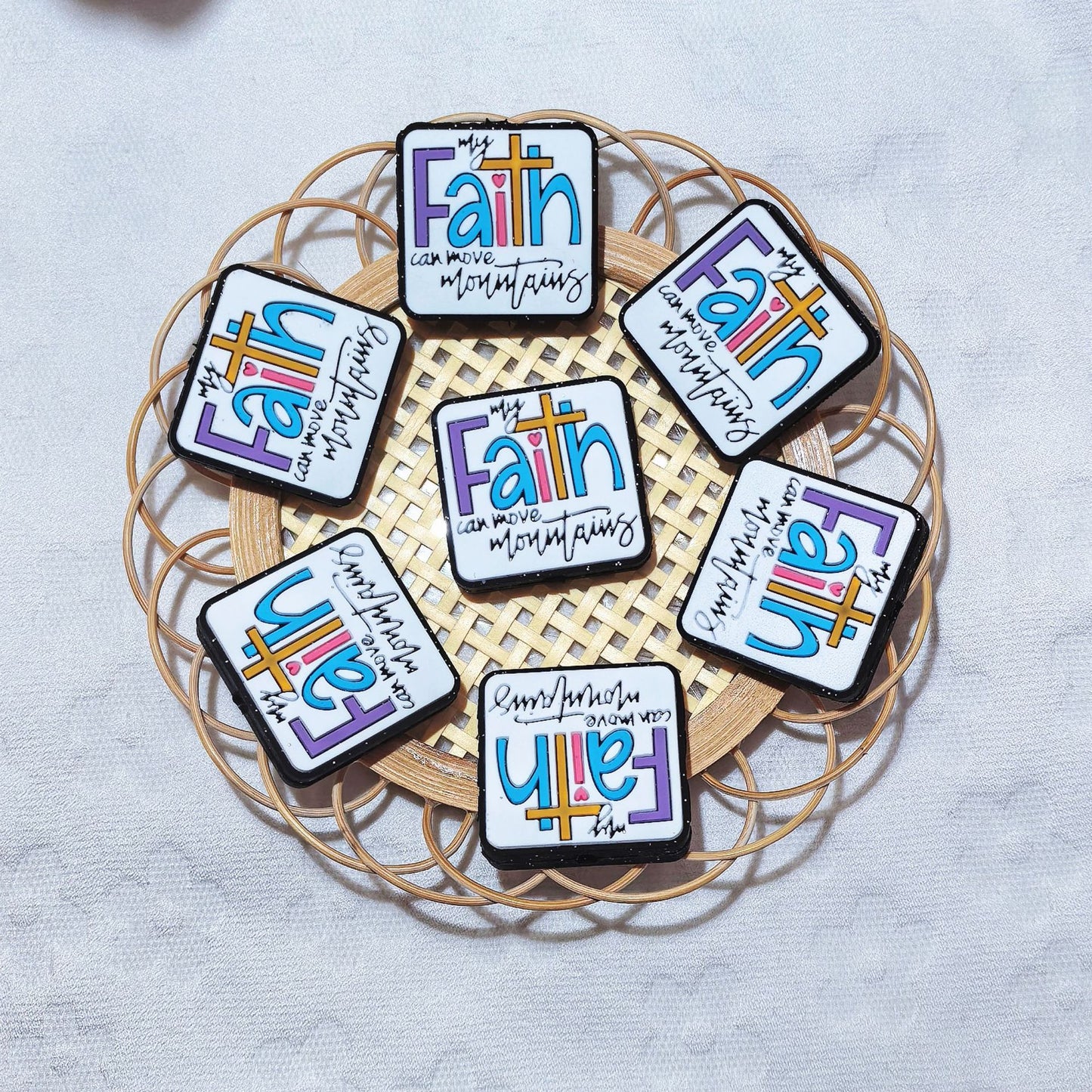 Silicone Focal Beads Faith Brand Square Faith Card Design 20pcs 2