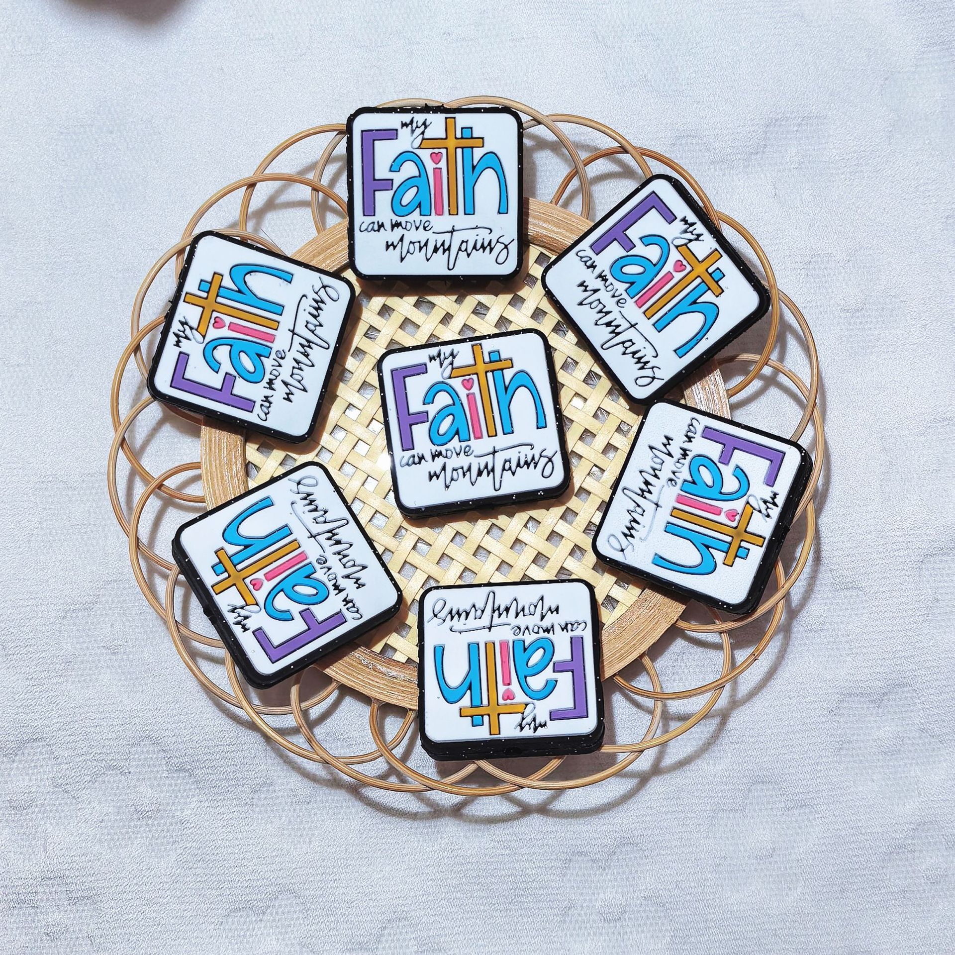 Silicone Focal Beads Faith Brand Square Faith Card Design 20pcs 2