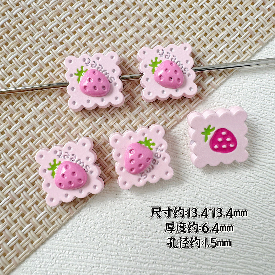 Strawberry and Mouse Metal Beads 13mm Pastel Painted Cookie Design 10pcs 7