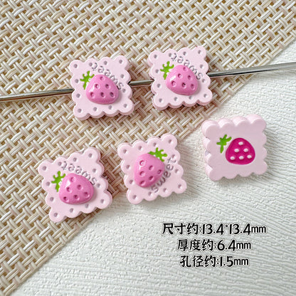 Strawberry and Mouse Metal Beads 13mm Pastel Painted Cookie Design 10pcs 7