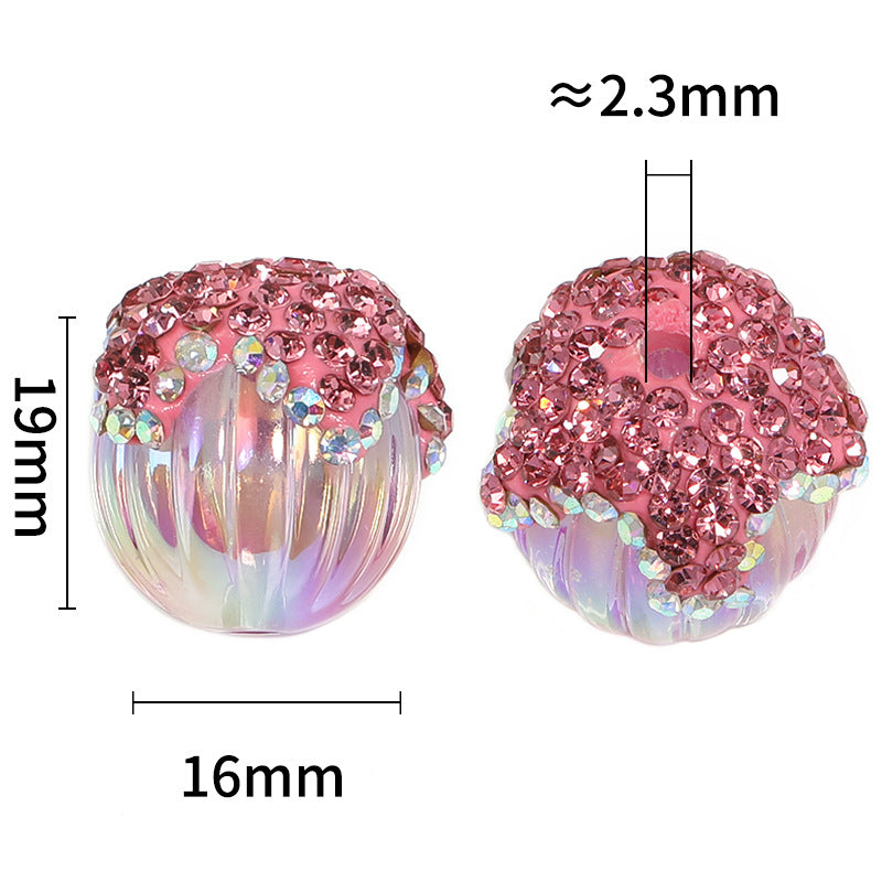 Pinecone Polymer Clay Rhinestone Beads 19mm Sparkling Pastel 10pcs 3