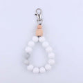 Wood Hexagon Silicone Bead Wristlet Keychain Natural Pastel Colors 6