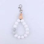 Wood Hexagon Silicone Bead Wristlet Keychain Natural Pastel Colors 6