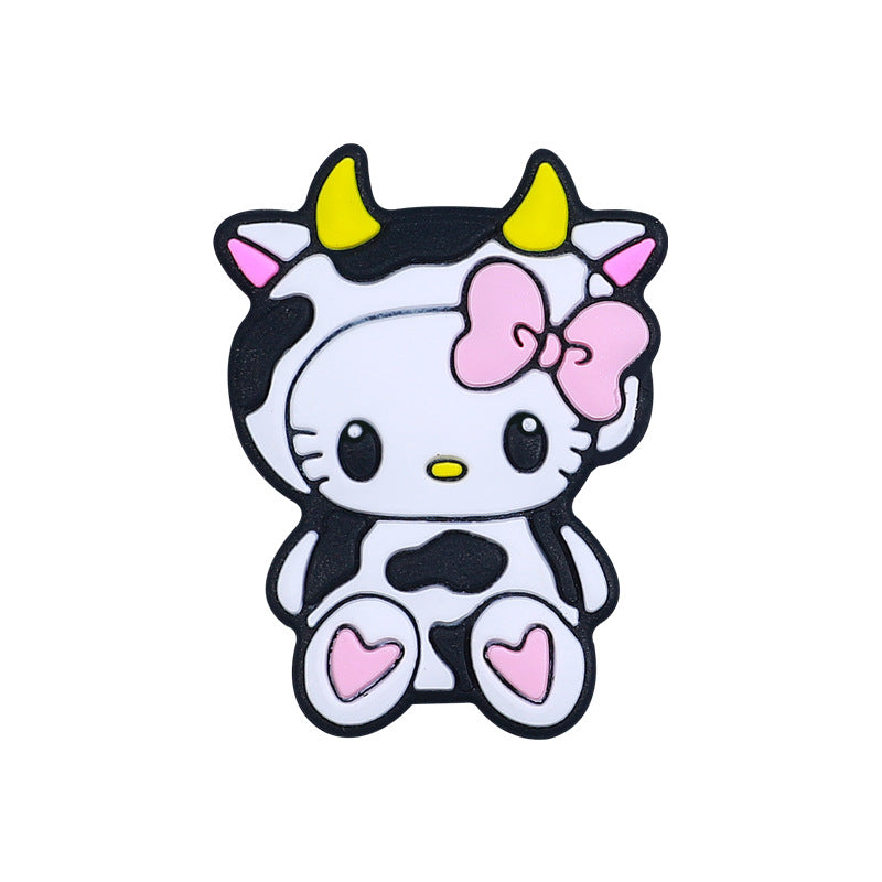 Silicone Focal Beads Cow Sitting Pose Yellow Horns Pink Bow 20pcs