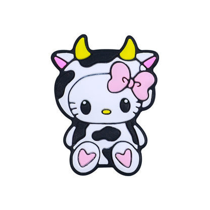 Silicone Focal Beads Cow Sitting Pose Yellow Horns Pink Bow 20pcs