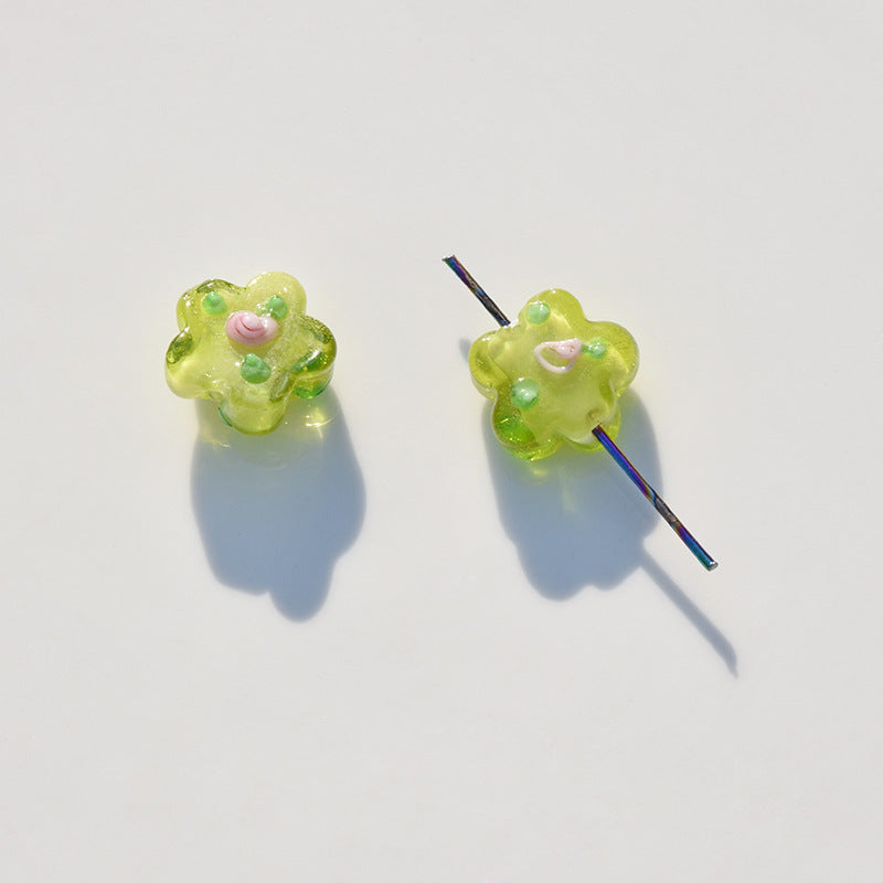 Lampwork Glass Beads Five Petal Flower Handmade Vintage 16mm 10pcs 7