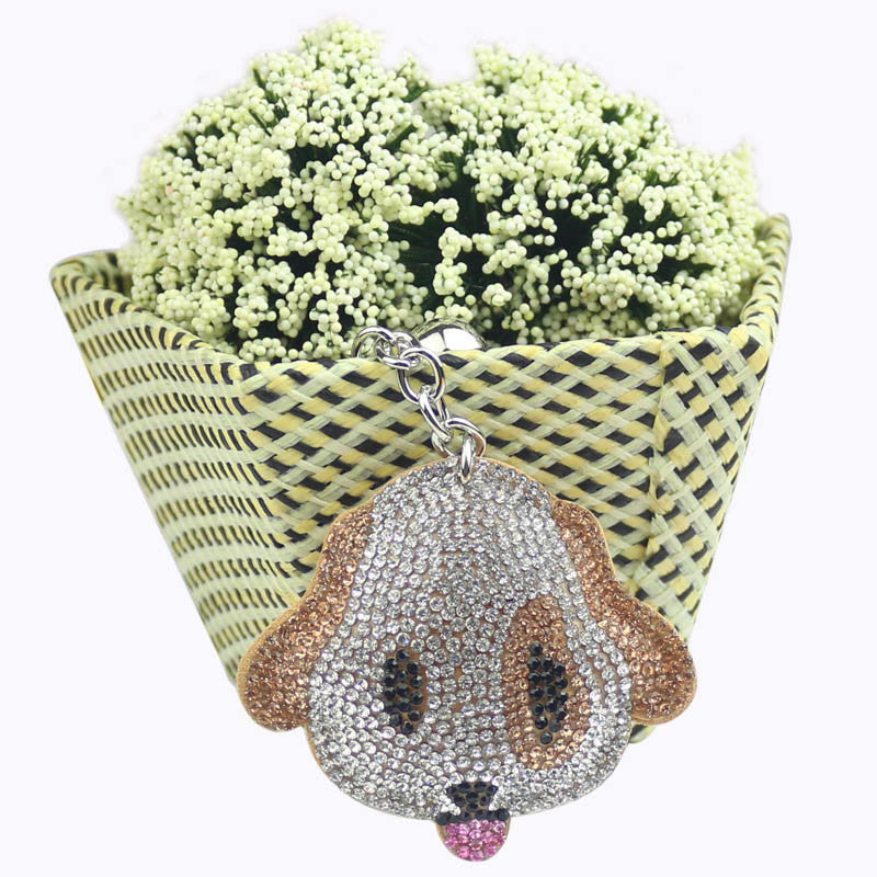 Cartoon Puppy Rhinestone Keychain Zinc Alloy Suede Tassel 3
