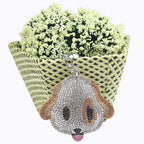 Cartoon Puppy Rhinestone Keychain Zinc Alloy Suede Tassel 3