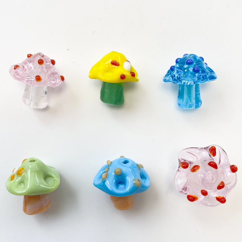 Hand Painted Mushroom Glass Beads 16mm 3D Enamel Focal Bead 1pc