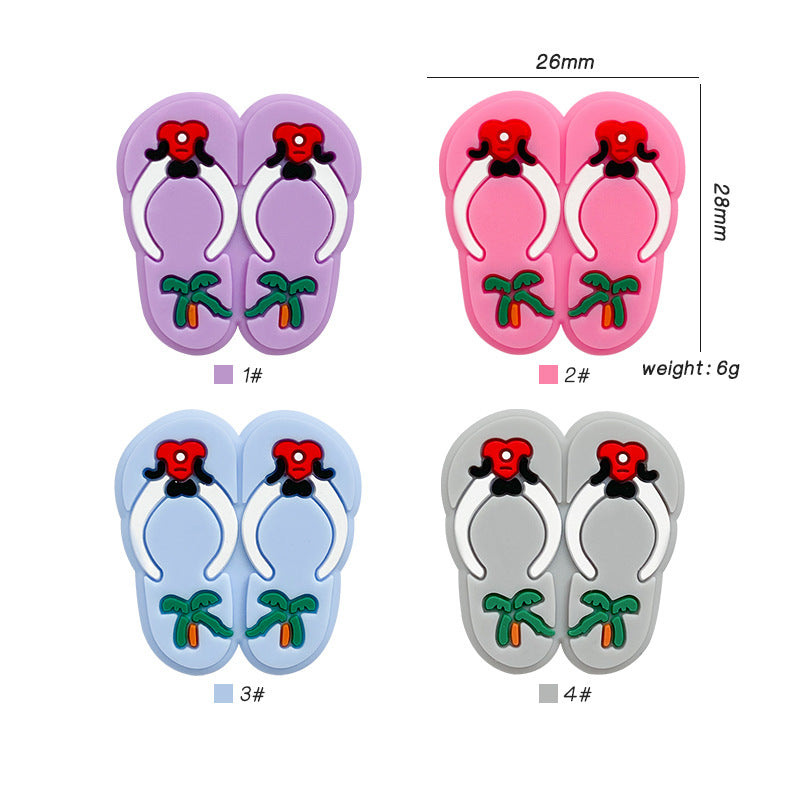Silicone Focal Beads Slippers Palm Tree Red Bow Design 20pcs