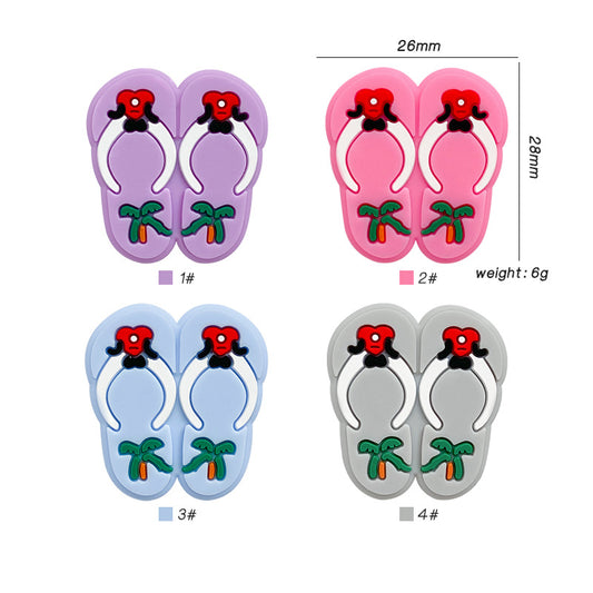 Silicone Focal Beads Slippers Palm Tree Red Bow Design 20pcs