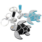 Cartoon Turtle Rhinestone Keychain with Leather Tassel Zinc Alloy 2