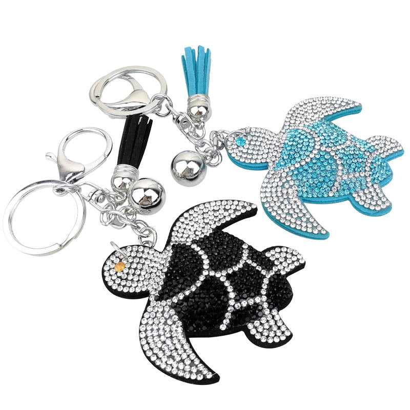 Cartoon Turtle Rhinestone Keychain with Leather Tassel Zinc Alloy 2