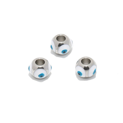 Stainless Steel Round Metal Beads 8mm Multicolor Evil Eye 10pcs 14