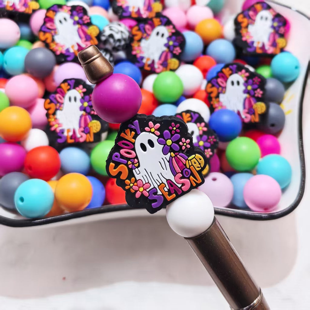Silicone Focal Beads Halloween Ghost Color Character Cards 20pcs 6