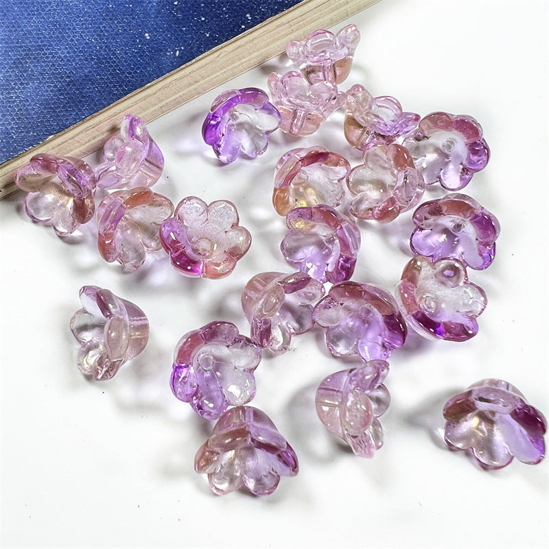 Wind Chime Flower Glass Beads 12mm Transparent Pink 50pcs 34
