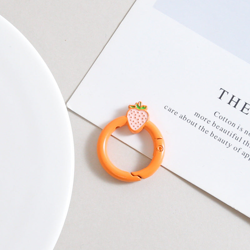 Strawberry Painted Circle Zinc Alloy Trigger Spring Keyrings 6pcs 32mm 20