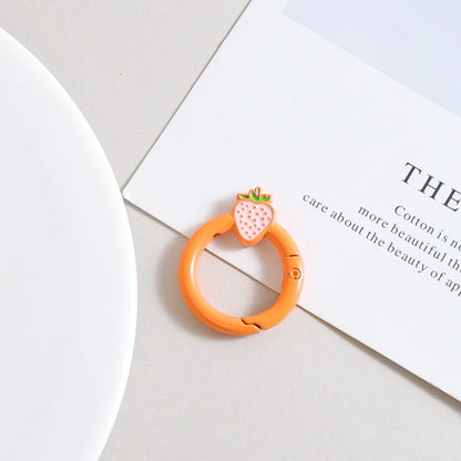 Strawberry Painted Circle Zinc Alloy Trigger Spring Keyrings 6pcs 32mm 20