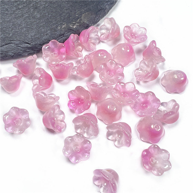 Wind Chime Flower Glass Beads 12mm Transparent Pink 50pcs 42