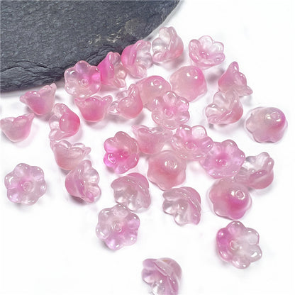 Wind Chime Flower Glass Beads 12mm Transparent Pink 50pcs 42