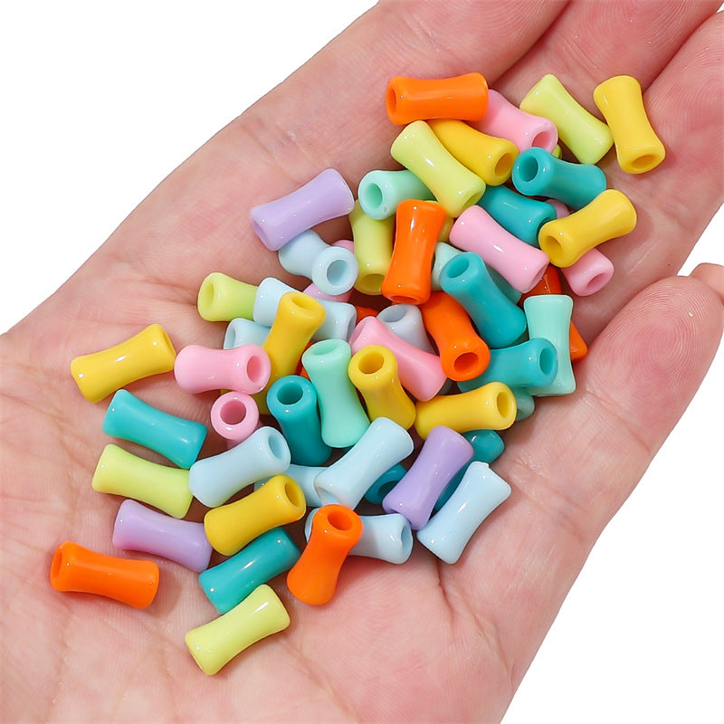 Painted Bamboo Joint Acrylic Beads 5x11mm Glossy Colorful 50pcs 14