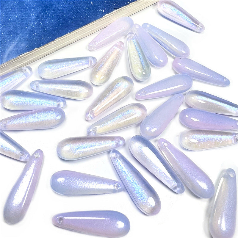 Long Teardrop Glass Beads 22mm Pale Blue Glossy 20pcs 12