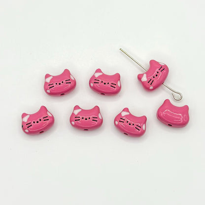 Kitten Metal Beads 12mm Baking Painted Colorful 10pcs 12