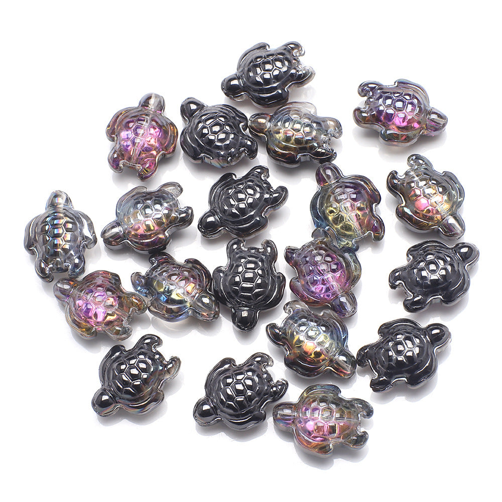 Electroplated Turtle Glass Beads 14X18mm Transparent Rainbow 20pcs 19