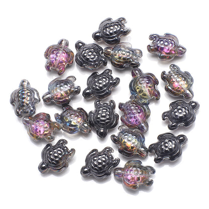 Electroplated Turtle Glass Beads 14X18mm Transparent Rainbow 20pcs 19