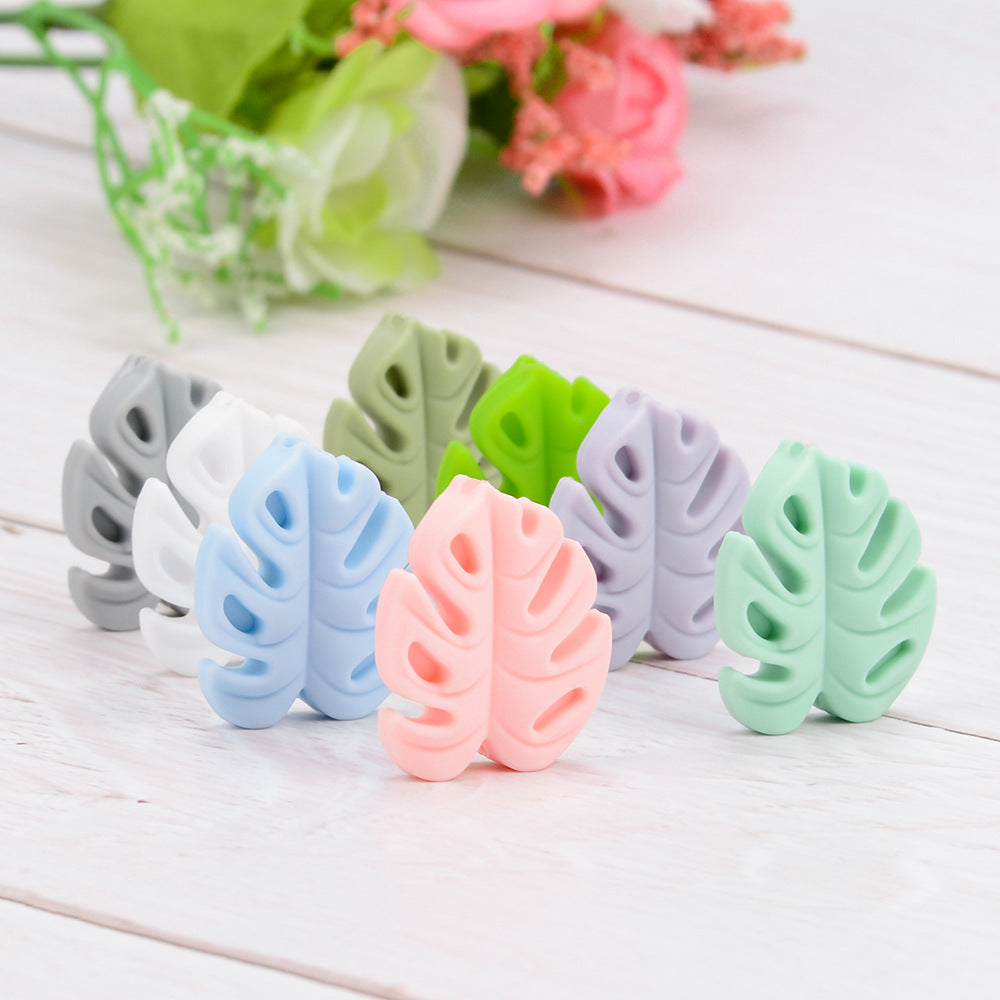 Silicone Focal Beads Leaf Soft Veined Upright Design 20pcs